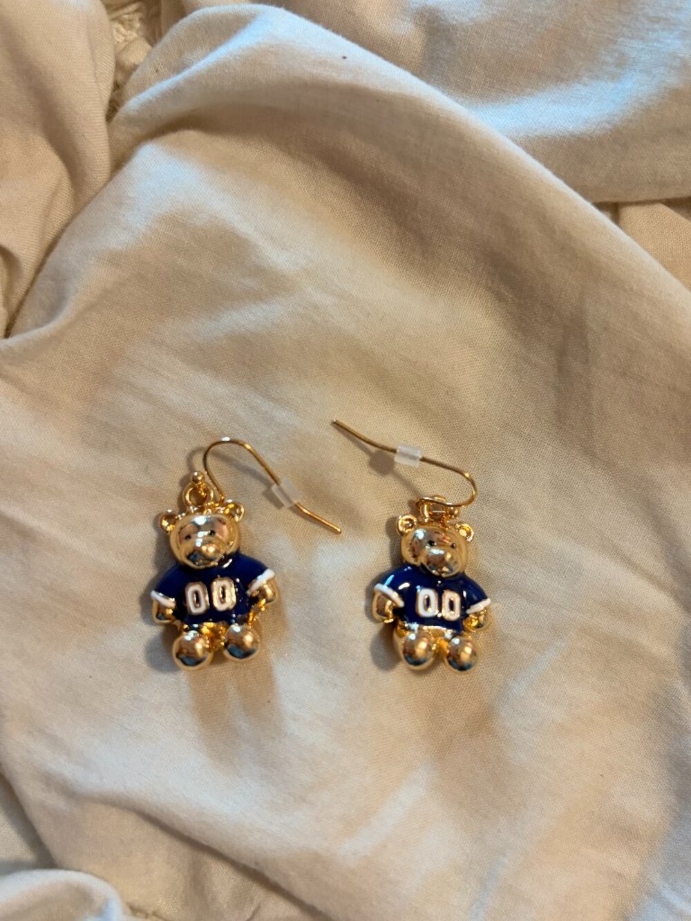 Free People Gold Game Day Teddy Bear Drop Earrings Football Jersey